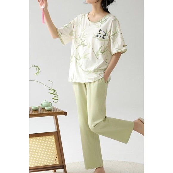 100% Cotton Women’s Pajama Set 2Pcs Short Sleeve Pullover Top Sleepwear Soft - Picture 5 of 10